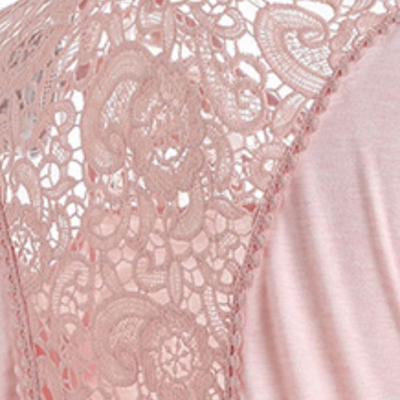 Plus Size Light Pink Cutwork Lace Insert T-shirt - Picture 8 of 8